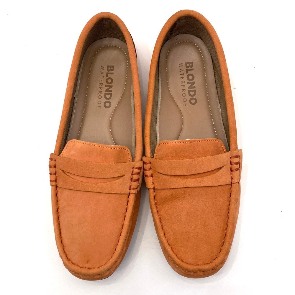 Blondo Shellby Waterproof Loafers Orange Suede Womens 9M Preppy Comfort
